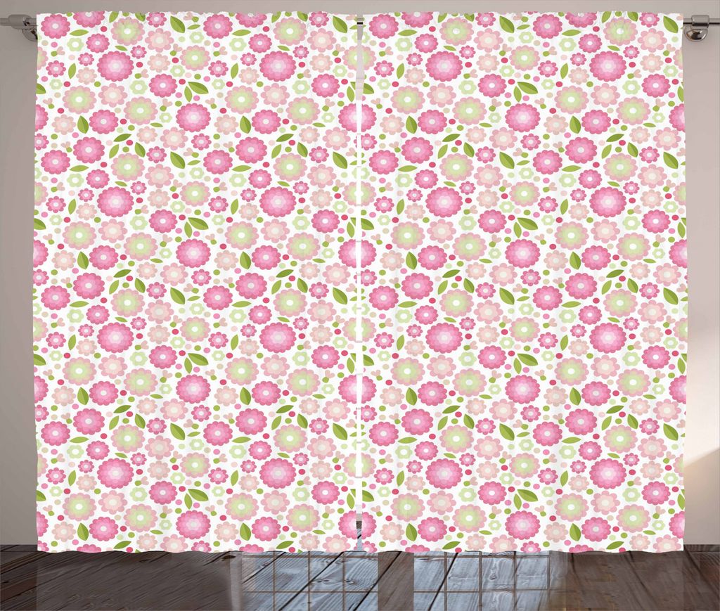 ABAKUHAUS Blume Rustikaler Gardine, Feminine Romantisches Petals, Schlafzimmer Kräuselband Vorhang mit Schlaufen und Haken, 280 x 175 cm, Lindgrü...
