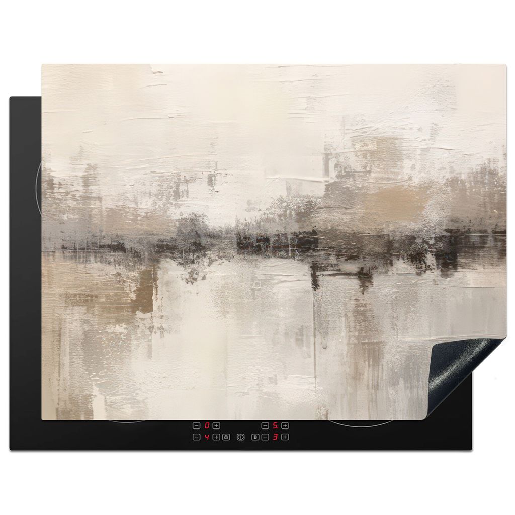 KitchenYeah Herdabdeckplatte Beige - Abstrakt - Modern , 77x59cm, Küche Deko, Glaskeramikkochfeld Herdabdeckung, Abdeckplatte fùr Kochfeld