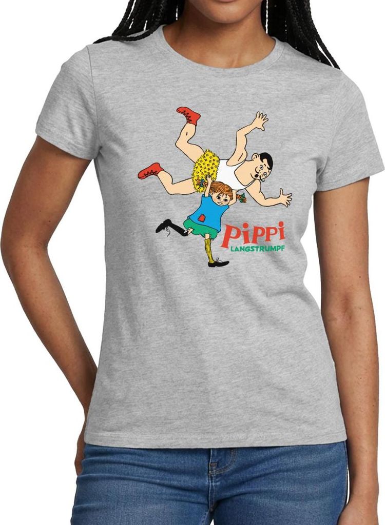 Spreadshirt Pippi Langstrumpf Pippi Ist Stark Frauen T-Shirt, XXL, Grau meliert