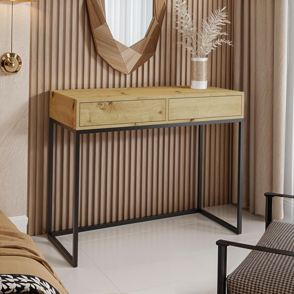 AX LIVING Coiffeuse Lortie 80 cm Wotan chene noir pietement Image du produit 