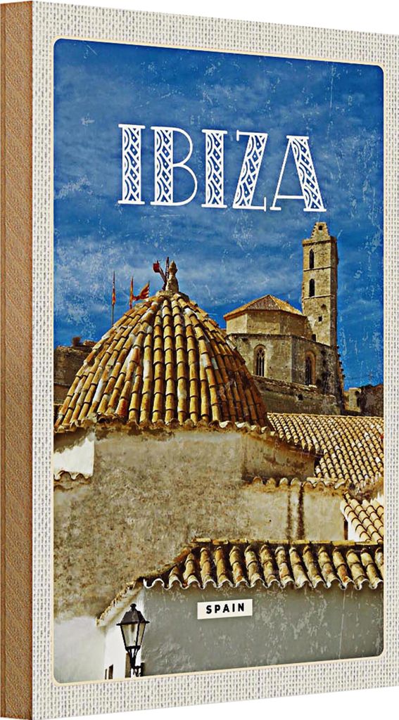 Holzschild Reise 20x30cm Retro Ibiza Spain Altstadt Urlaub