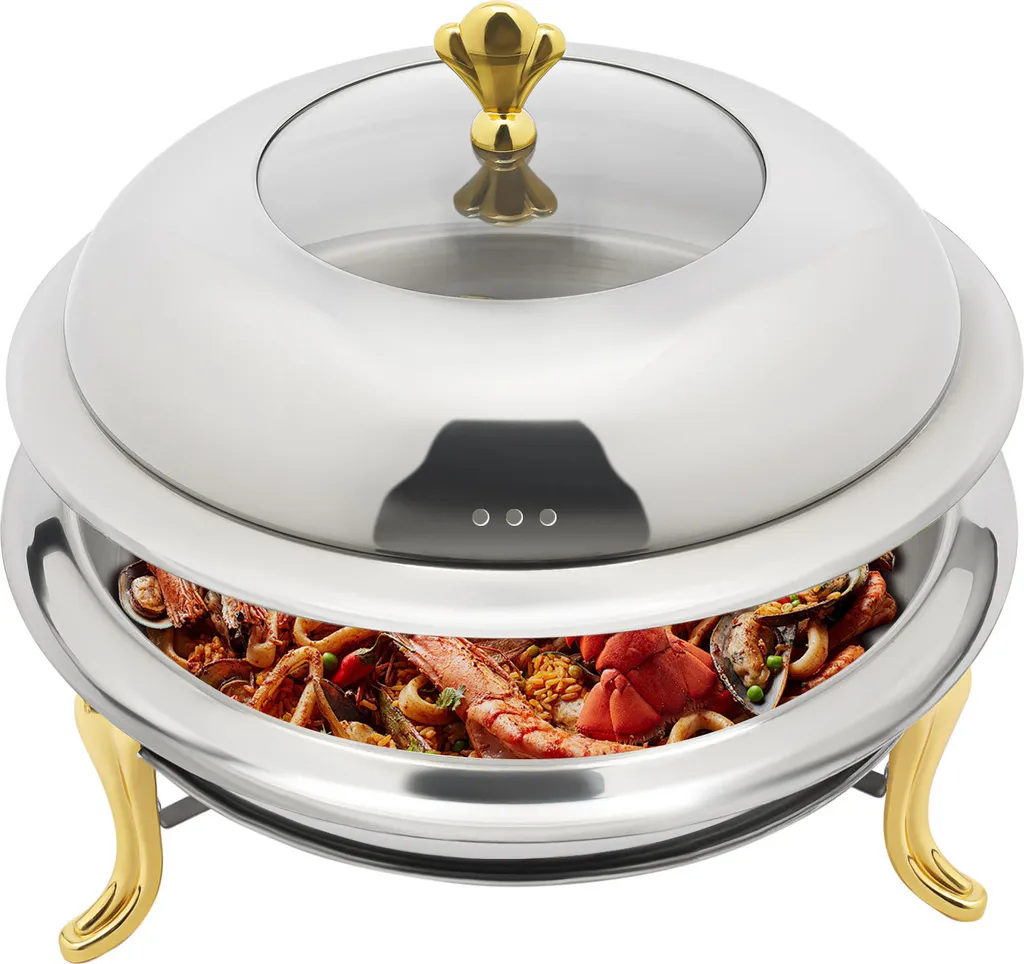 Chauffe-plat pour réception et dîner, chauffe-plat rond doré chic