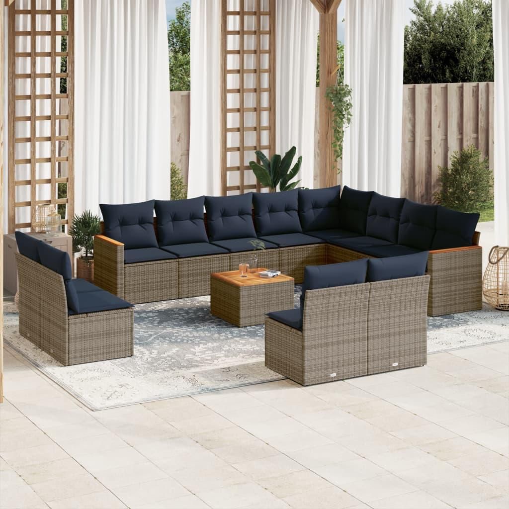 Maison Exclusive - 13-teiliges Gartensofa-Set mit Kissen, grau, Polyrattan