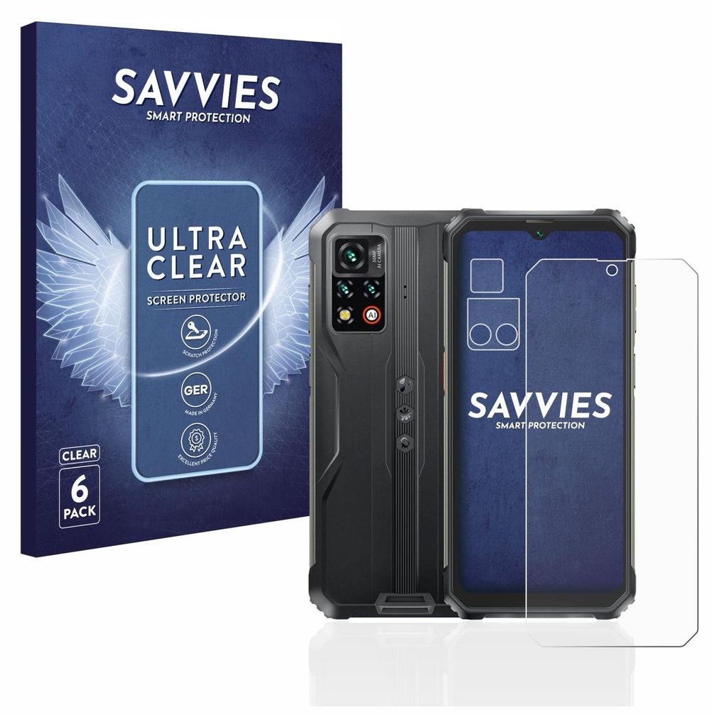 A product shot of a phone case and screen protectors with packaging.