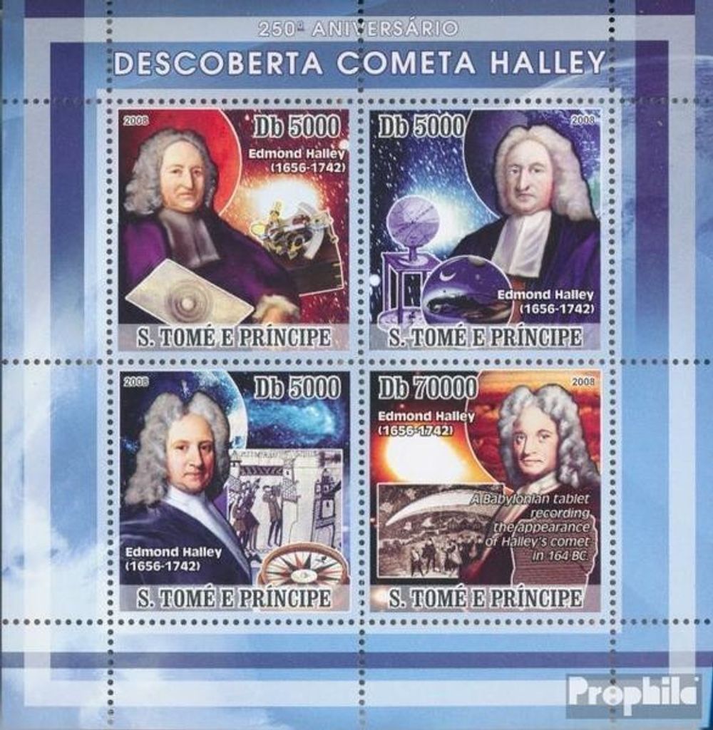 Briefmarken Sao Tome e Principe 2008 Mi 3336-3339 Kleinbogen (kompl. Ausgabe) postfrisch Entdeckung des Halleyschen Kometen