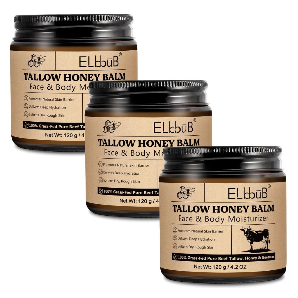 Hautpflege Gesicht Balsam Hautcreme Hautpflegecreme Rindertalg Honig Beef Tallow Creme, 3x 120g