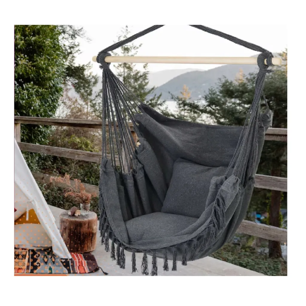 Hamac fauteuil de relaxation intérieur et extérieur graphite style boho - 4