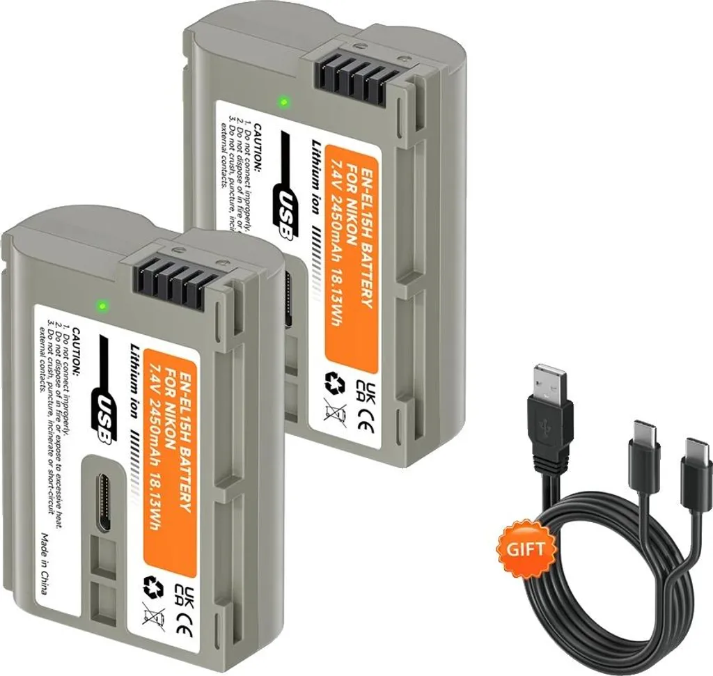 Batterie Appareil Photo pour Voyage : USB-C, 2450 mAh, Lot de 2 Pièces