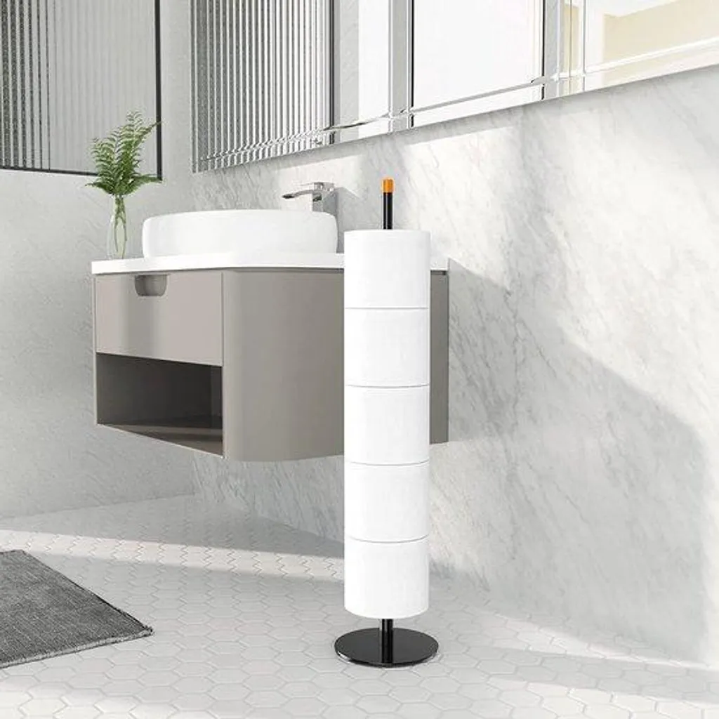 Porte-papier hygiénique stable noir avec tablette pour éviter les chutes