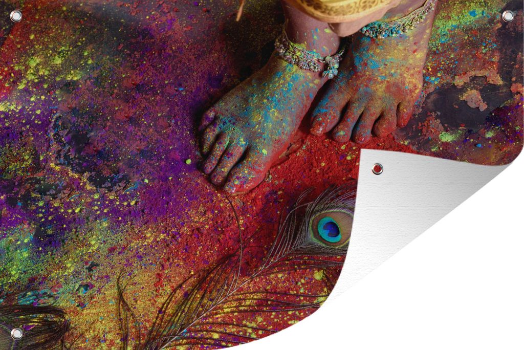 MuchoWow 80x60 cm Outdoor-Poster Gartendeko Sichtschutz Garten Poster für den Garten Das Holi-Fest der Farben in Indien