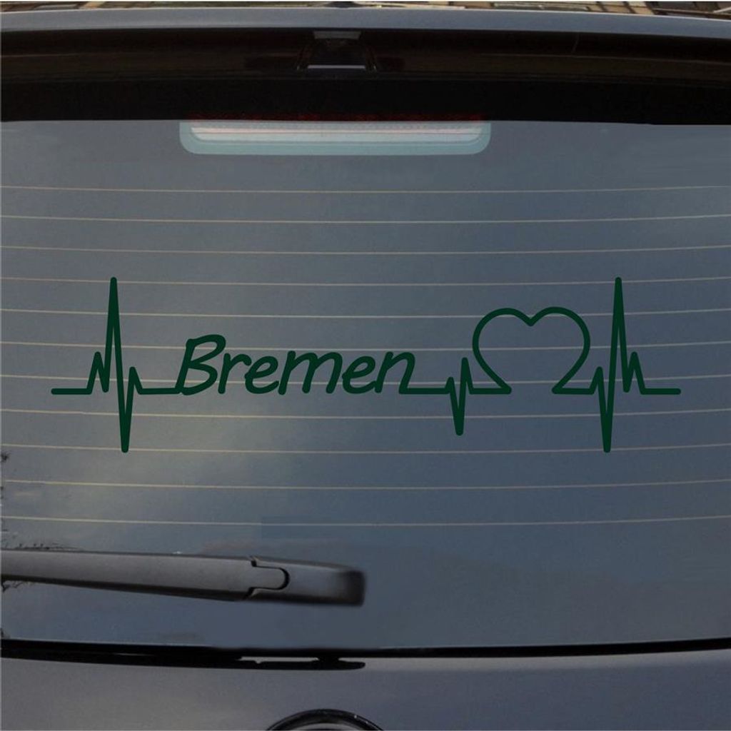 Heckscheibenaufkleber Bremen Herz Puls Stadt Liebe 55x15 cm Dunkelgrün Auto Aufkleber Sticker