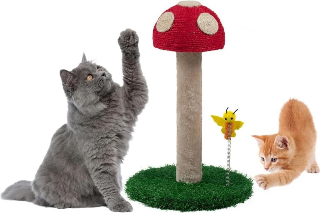 Kratzbaum 45 cm mit Pilzmuster und drei Texturen für Katzen - Kratztonne - Katzenmöbel - Katzenkratzbrett