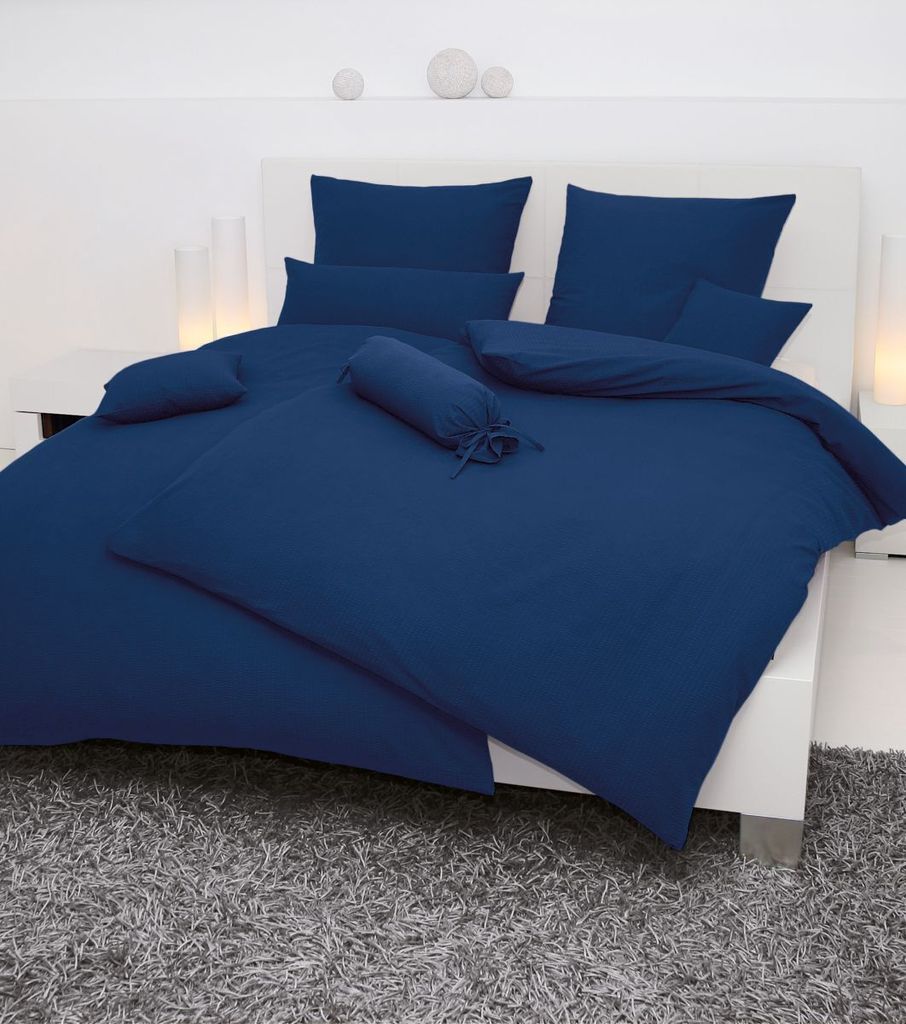 Janine Mako-Soft-Seersucker Bettwäsche Piano Kopfkissenbezug einzeln 80x80 cm dunkelblau