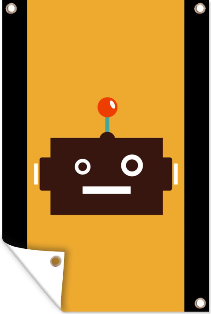 MuchoWow 80x160 cm Outdoor-Poster Gartendeko Sichtschutz Garten Poster für den Garten Roboter - Gesicht - Antenne - Gelb - Jungen - Kind