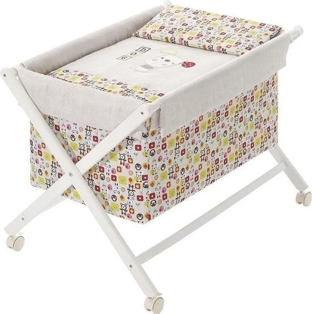 Berceau en X pour bébé en bois blanc complet avec textile Osito Bear beige