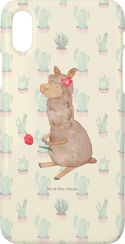 Mr. & Mrs. Panda Iphone 10 Handyhülle Alpaka Blume - Kaktus Grün - Geschenk, Spruch, Lama, Cover, X, Handy, Case, Lamas