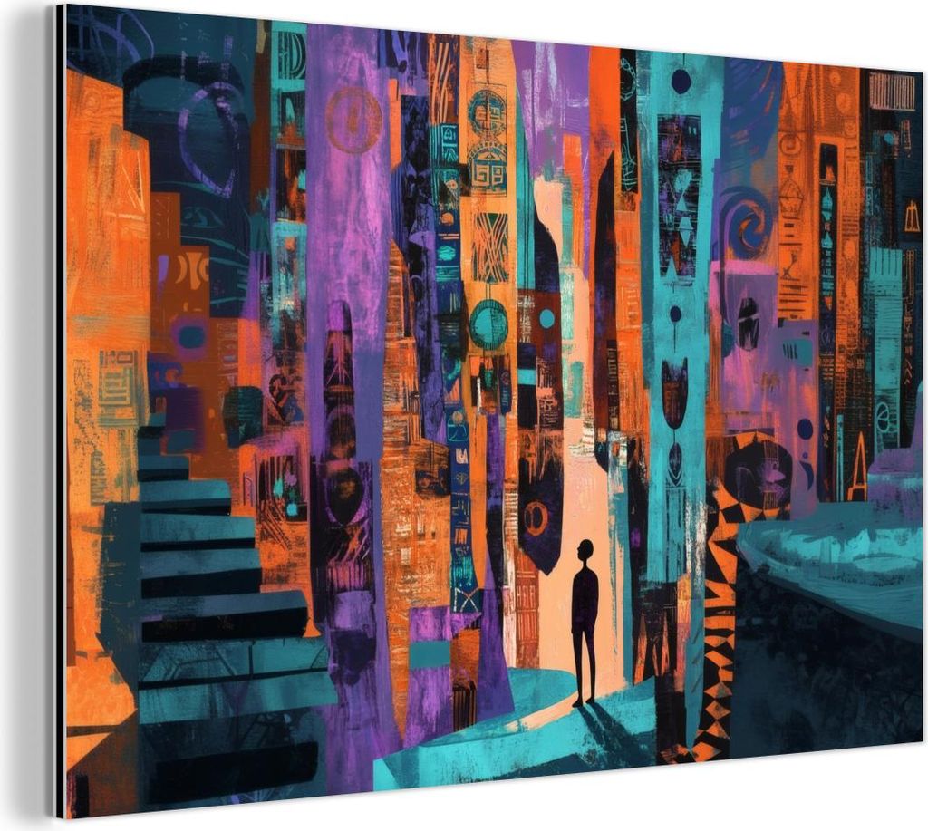MuchoWow Wanddekoration Metall Metallbild Wandkunst 60x40 cm Abstrakt - Figuren - Farbenfroh MuchoWow Aluminium Gemälde - Gemälder