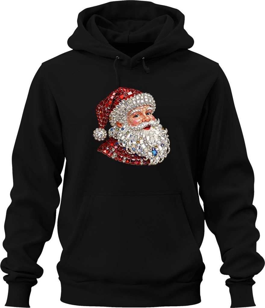 Weihnachtsmann Juwelen Mosaik Vintage Weihnachten Glitzer Uni Hoodie Kapuzenpullover, Schwarz, S