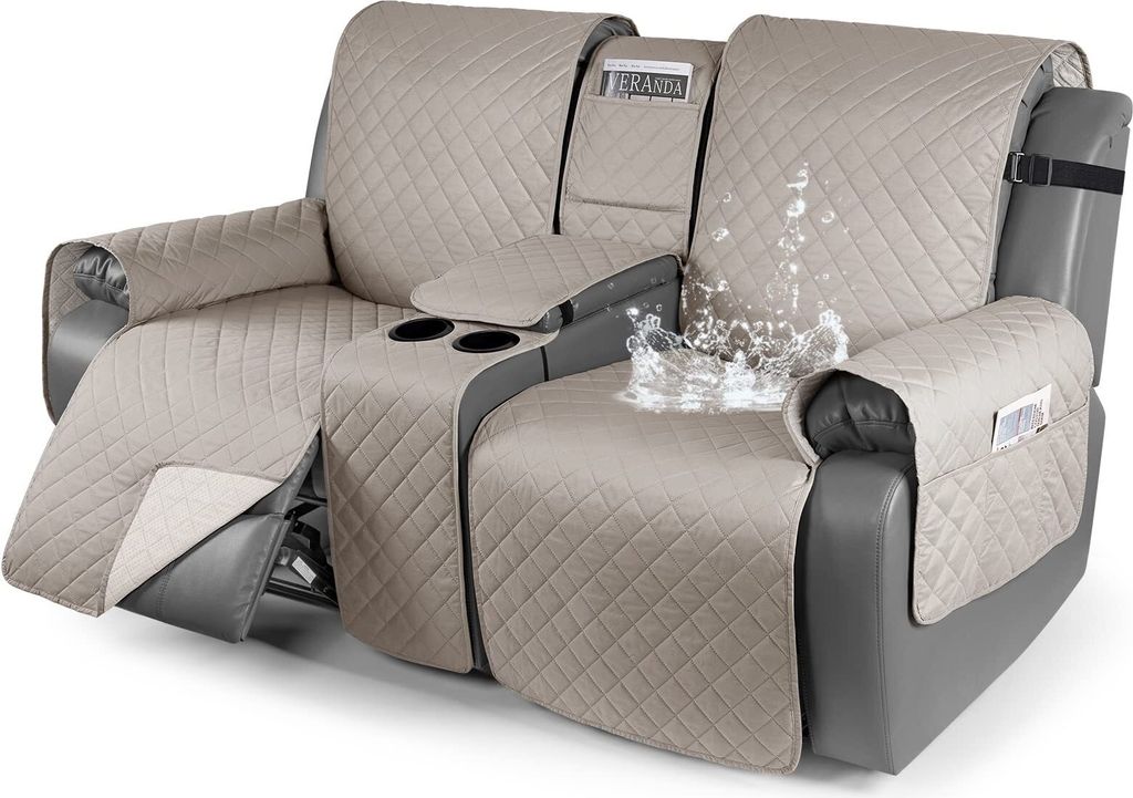 100% Wasserdichter Liegesitz-Bezug mit Konsole, rutschfest Liege-Couchbezug geteilte Sofabezüge mit 2 Getränkehalter, Möbelschutz für Haustiere...