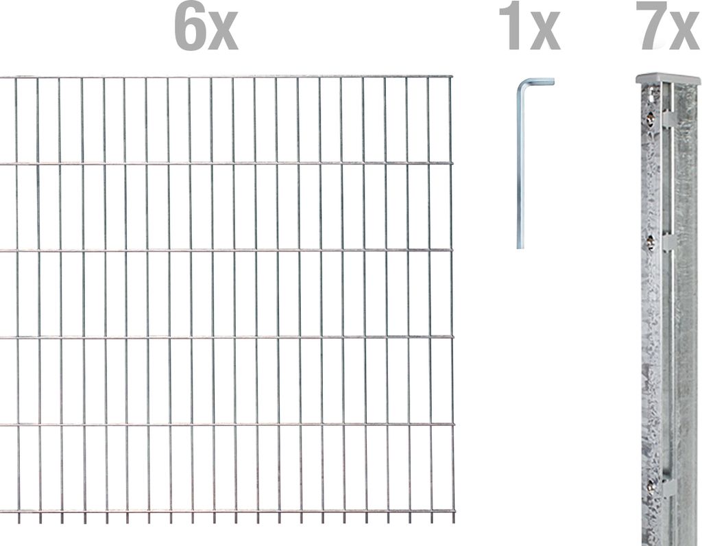 Alberts Doppelstabmattenzaun 6-5-6, Matten 2,50 m, Höhe 1,43 m, Länge 15 m, feuerverzinkt, Zaun als Komplettset, Pfosten mit Abdeckleiste 60x40 mm