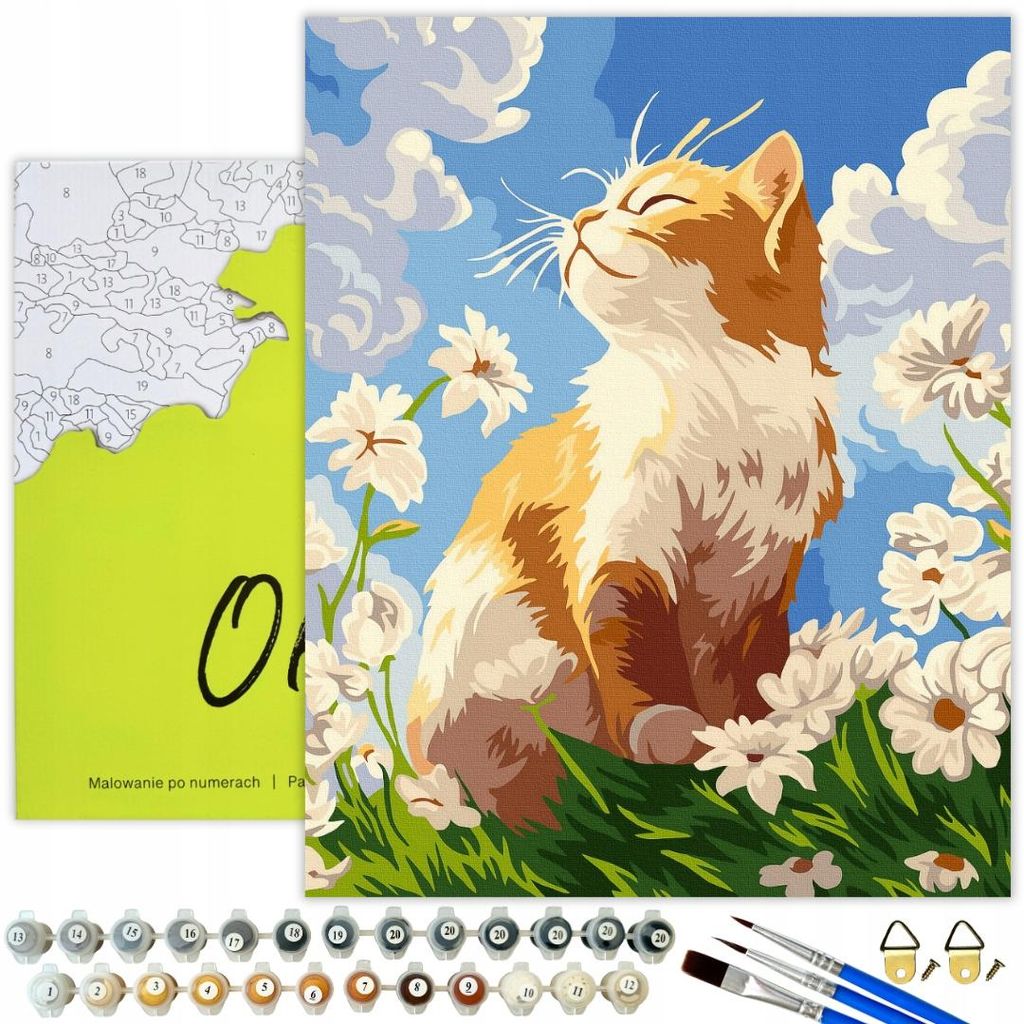 Oh Art! Malen nach Zahlen Mit Rahmen 40x50 cm Tiere Katze Blumen Frühlin DIY Set Leinwand Gespannt Auf Holzrahmen 21 Acrylfarben 3 Pinsel und Zube...