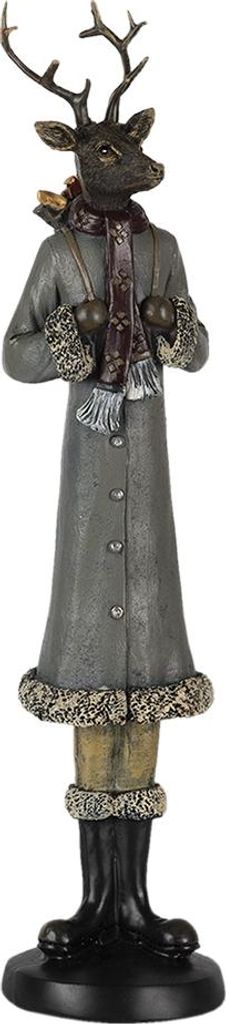 Clayre & Eef Figur Hirsch 9x8x36 cm Grau Kunststoff Produktbild 