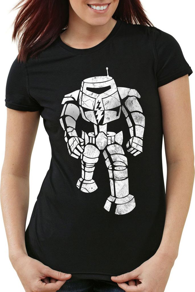 style3 Sheldon Walking Robot Damen T-Shirt, Farbe:Schwarz, Größe:M