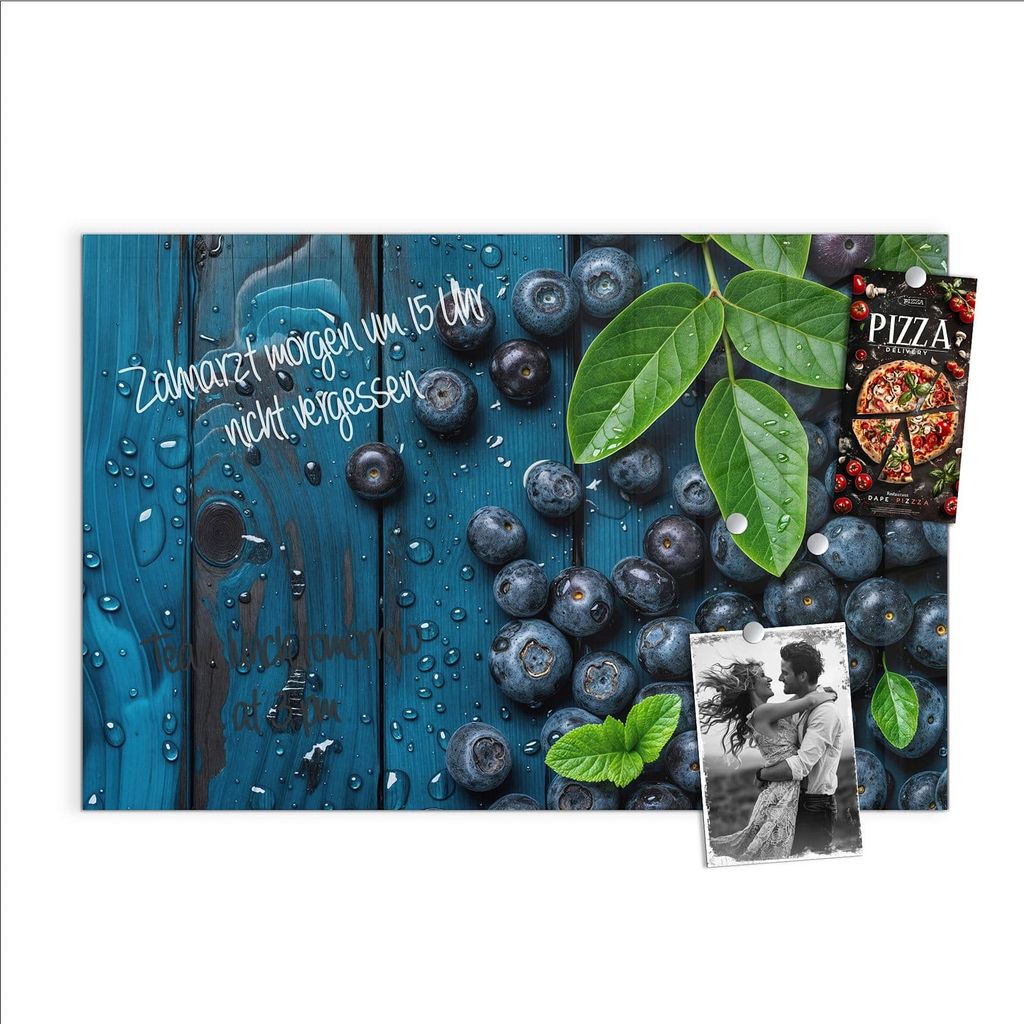 Magnettafel 90x60cm Pinnwand Whiteboard beschreibbar - Blaubeeren auf Holz