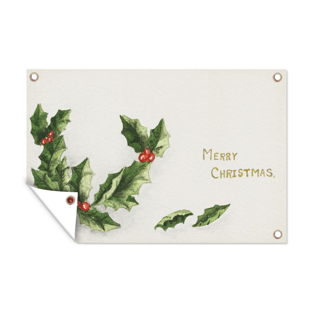 MuchoWow 60x40 cm Outdoor-Poster Gartendeko Sichtschutz Garten Poster für den Garten Weihnachten - Stechpalme - Weihnachtsschmuck