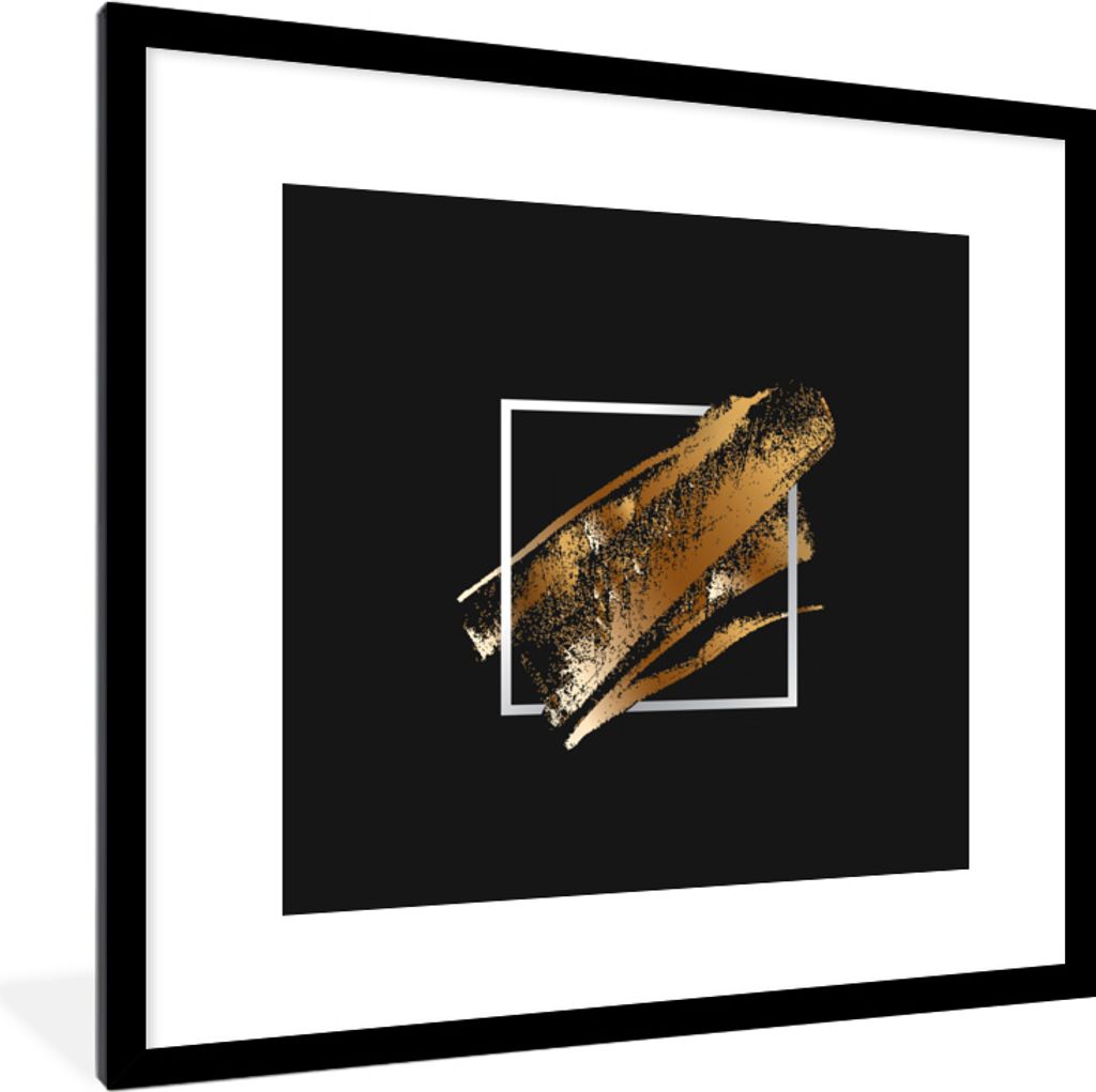 MuchoWow MuchoWow Gerahmtes Poster Goldene Farbstreifen mit schwarzem Hintergrund 40x40 cm - Poster mit zchwarzem Bilderrahmen - Poster - Plaka...