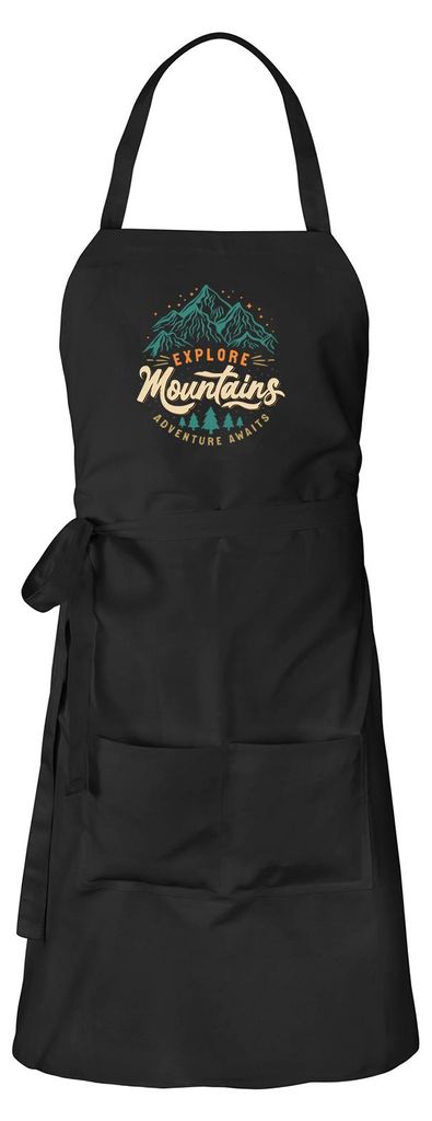 Huuraa Schürze Explore Mountains Adventure Awaits Schwarz mit Taschen Baumwolle Kochschürze Geschenkidee