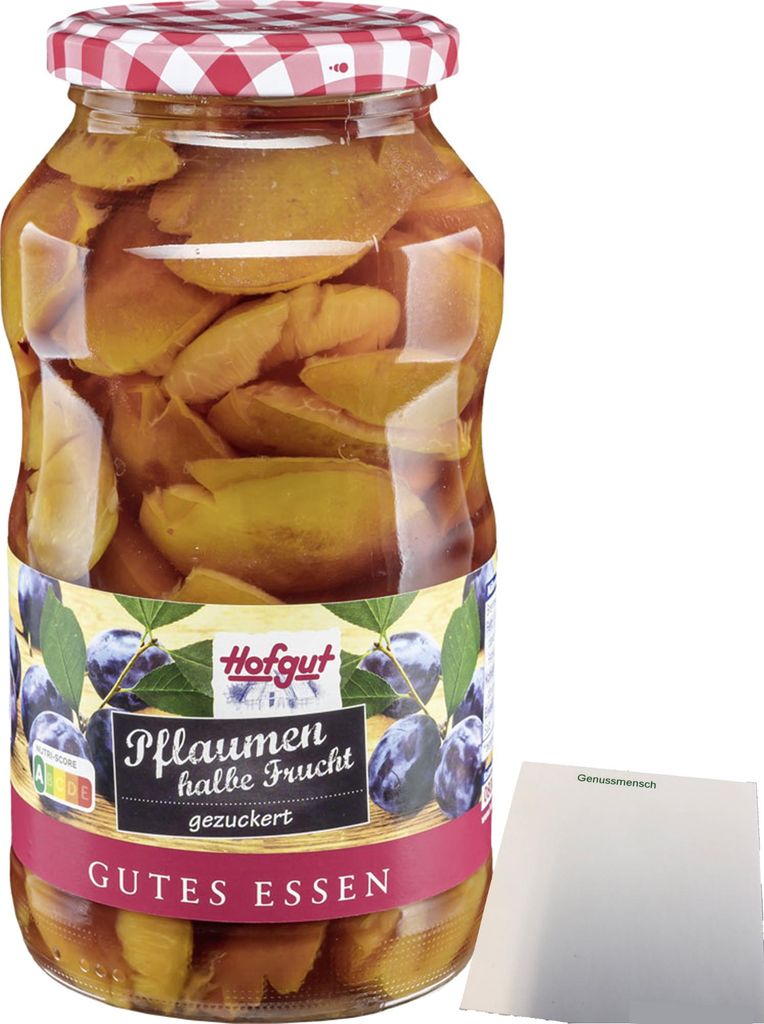 Hofgut Pflaumen halbe Frucht (720ml Glas) + usy Block