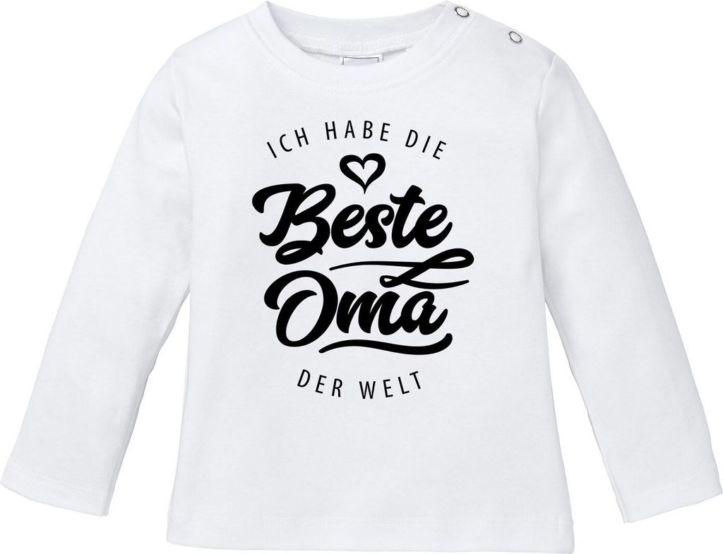 Baby Langarmshirt Babyshirt Ich habe die beste Oma der Welt Spruch Geschenk Jungen Mädchen Moonworks weiß 80/86 (10-15 Monate)