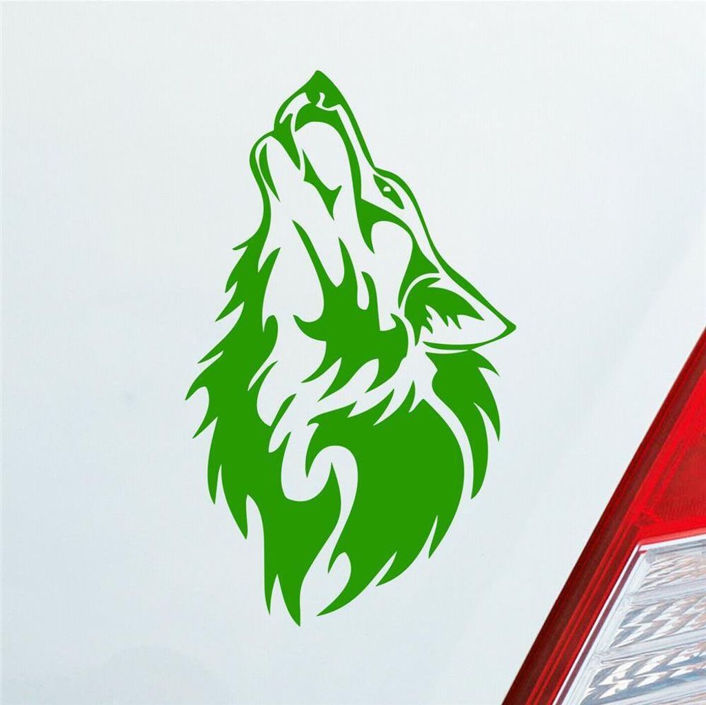 Auto Aufkleber Wolf Wölfe Hund Heulen Wulf Tier Animal Motorrad 15x9 cm Hellgrün Sticker Heckscheibenaufkleber
