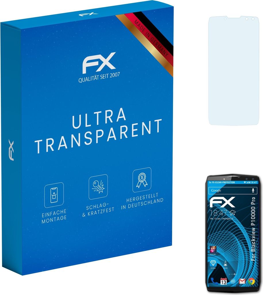 atFoliX FX-Clear 3x Schutzfolie kompatibel mit Blackview P10000 Pro Displayschutzfolie