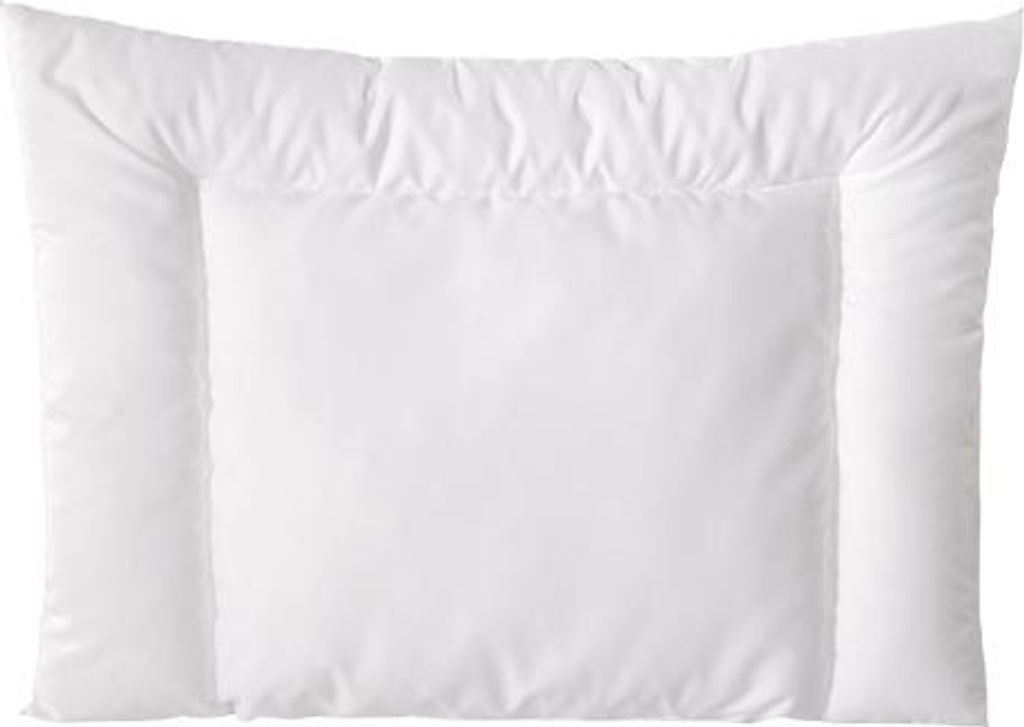 A white pillow with a quilted border.