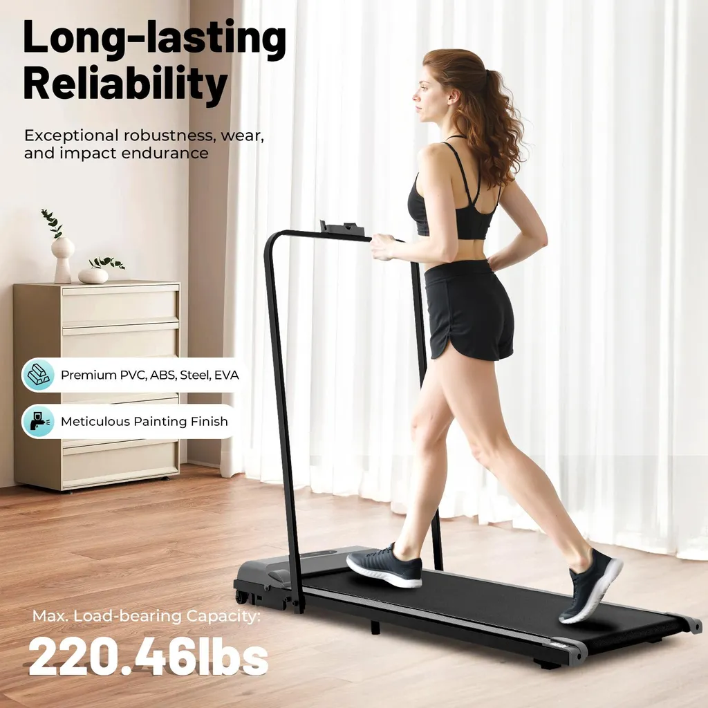 Tapis de course pliable noir avec télécommande et écran LED - Modèle compact