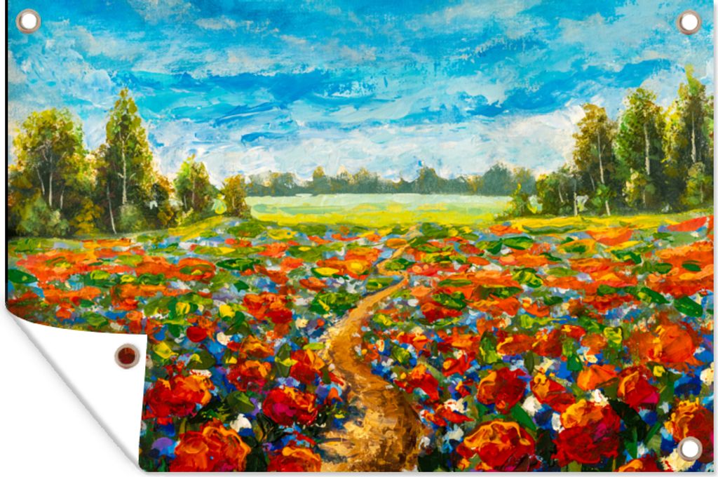 MuchoWow 120x80 cm Outdoor-Poster Gartendeko Sichtschutz Garten Poster für den Garten Ölfarbe - Malerei - Blumen - Landschaft