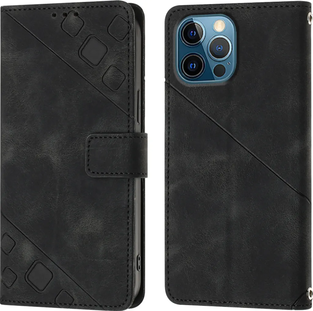 Cover iPhone 12 Pro Max Portafoglio Business - Pelle Nera con Stand