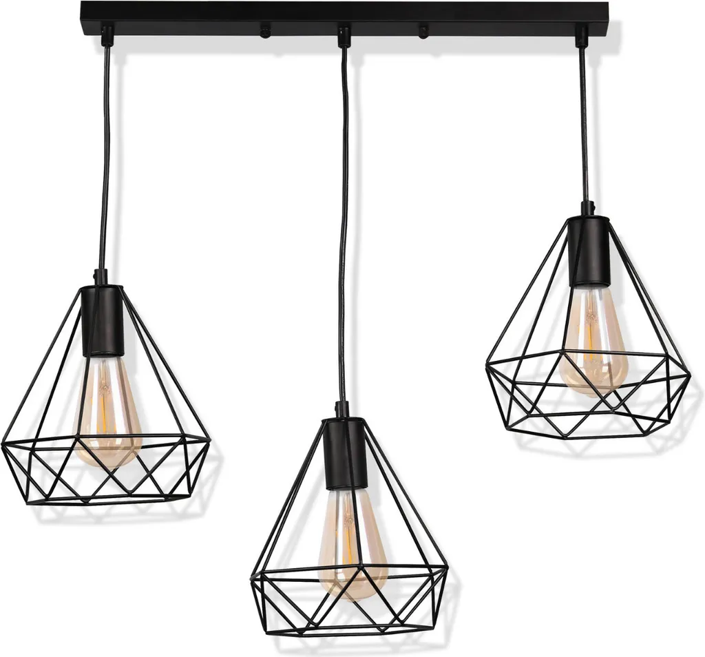 Suspension VIGO Polux noire 3xE27 métal 120x60cm luminaire chic