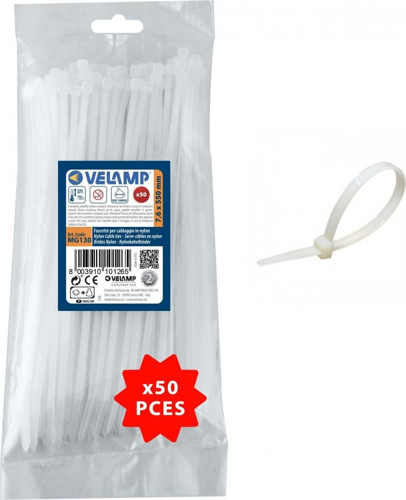 Velamp Kabelbinder Nylon. Weiss. 7,6x550 - 50 Stck