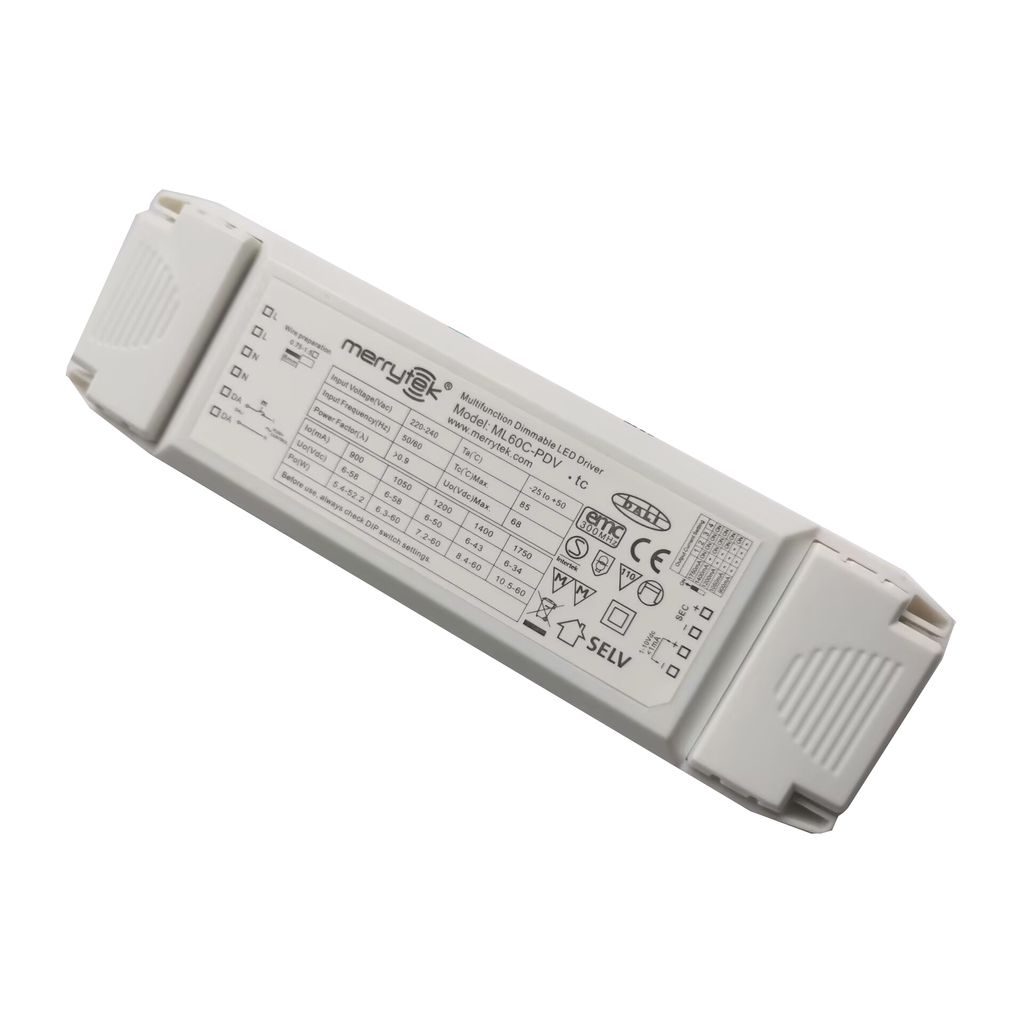 Merrytek ML60C-PDV LED-Treiber 60W – DALI & 1–10V & PushDIM dimmbar Netzteil für LED-Leuchten