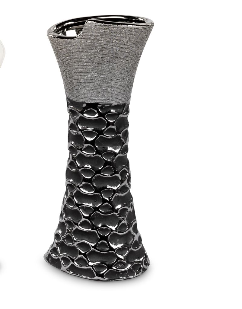 Deko Vase PREMIUM BLACK Tulpe mit Relief H. 30cm B. 13cm schwarz silber Formano