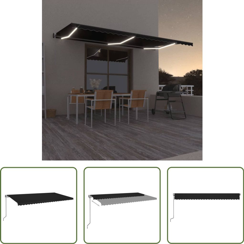 The Living Store Automatische Markise mit LED & Windsensor 600x350 cm Anthrazit