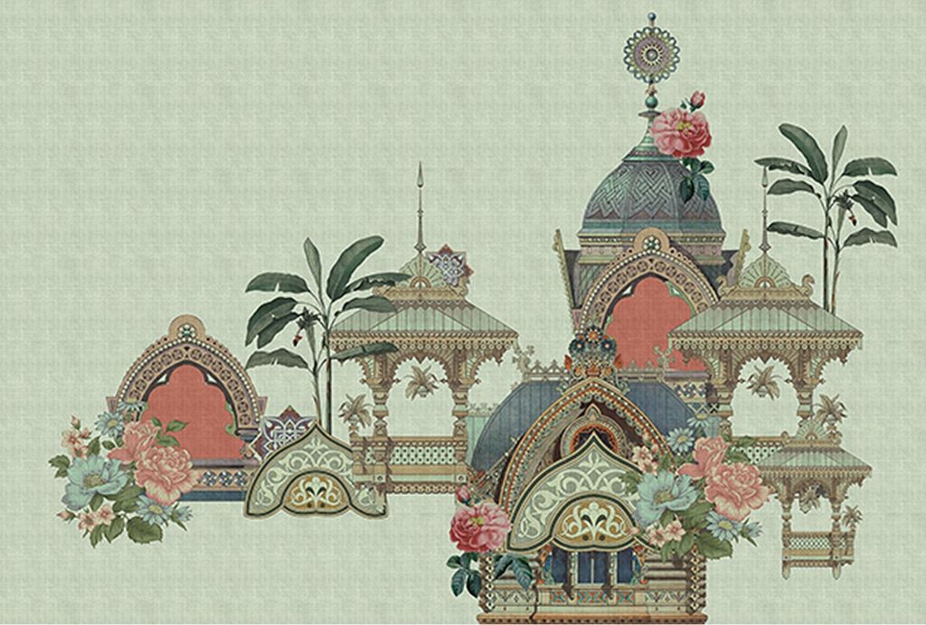 Tadessi Fototapete | Orientalisch | 4.00 m x 2.70 m | Grün | Beige | Wandbild | Digitaldruck