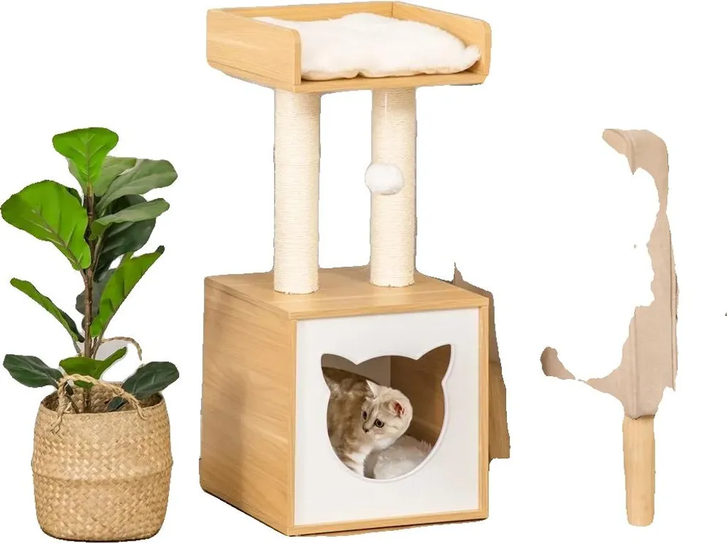 Petit arbre à chat pour appartement avec lit douillet et cachette