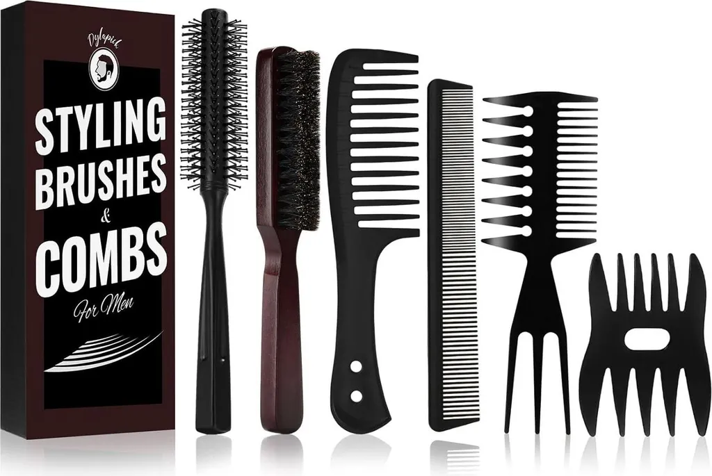 Brosse à Cheveux en Poils de Sanglier et Peigne à Barbe à Grosses Dents