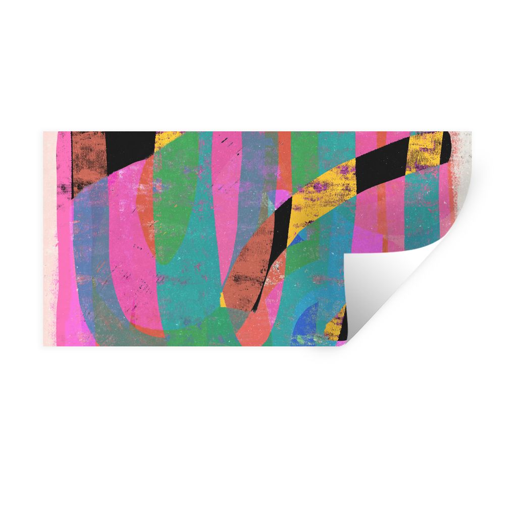 MuchoWow Wandtattoo Wandsticker Wandaufkleber Abstrakt - Farben - Rosa - Grün - Kunst 160x80 cm Selbstklebend und Repositionierbar - Sticker - D...