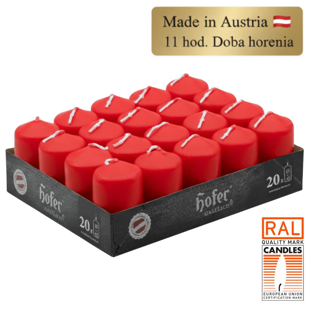 HOFER Stĺpové sviečky – 20 ks červené – 4 × 7 cm – Doba Obrázok produktu 
