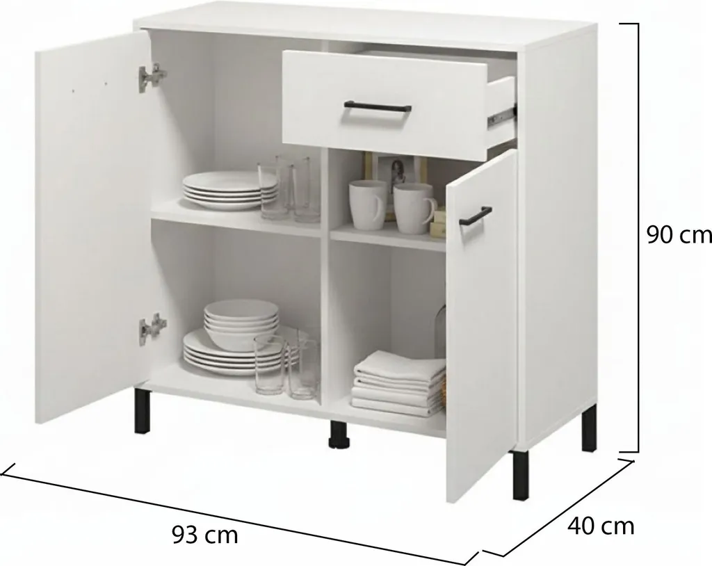 Buffet Blanc Laerruu 90 cm de Haut avec Rangement Double Étagère Robuste - 3